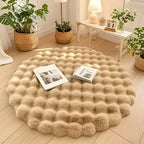 Round Bubble Rug for Living Room and Bedroom - Soft Fluffy Fleece Carpet