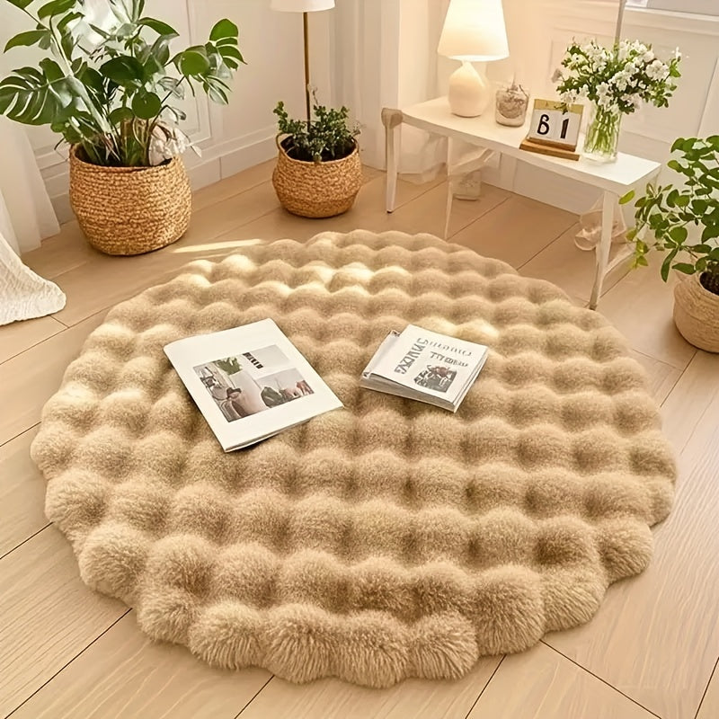 Round Bubble Rug for Living Room and Bedroom - Soft Fluffy Fleece Carpet