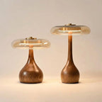 Sculptural Walnut Table Lamp with Tinted Glass for Ambient Lighting