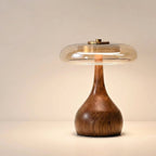 Sculptural Walnut Table Lamp with Tinted Glass for Ambient Lighting