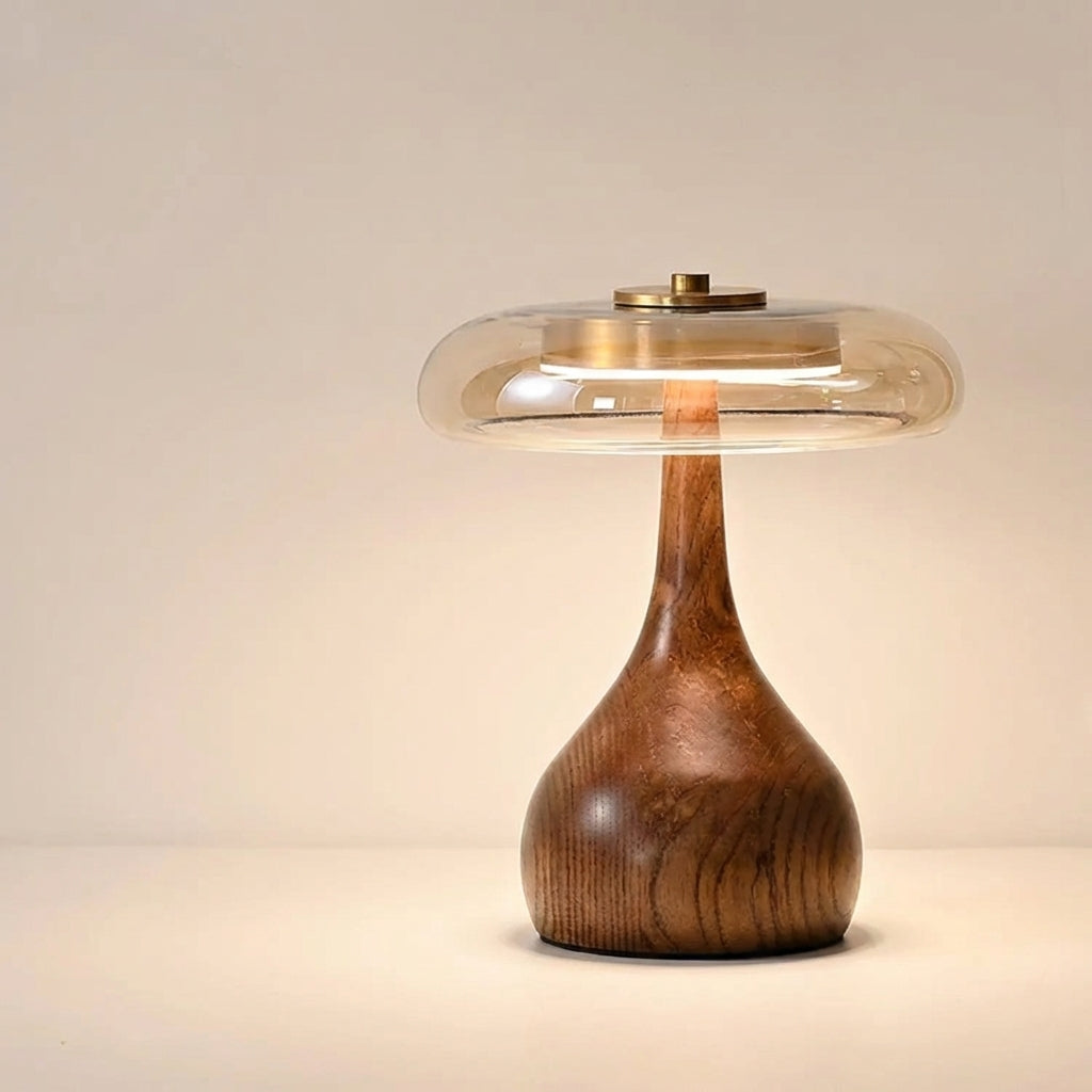 Sculptural Walnut Table Lamp with Tinted Glass for Ambient Lighting
