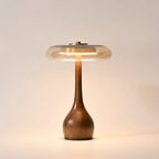 Sculptural Walnut Table Lamp with Tinted Glass for Ambient Lighting