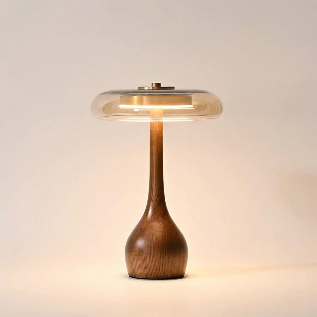 Sculptural Walnut Table Lamp with Tinted Glass for Ambient Lighting