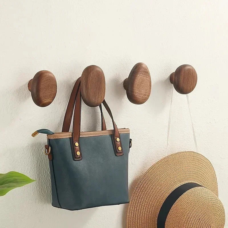 Natural Wood Wall Hooks with Organic Shape for Entryway or Bathroom