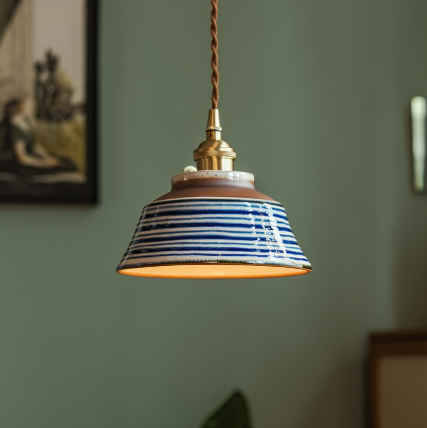 Hand-Painted Ceramic Pendant Light with Unique Floral Design for Dining Room and Kitchen