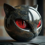 Cat Head Sculpture with Hypnotic Eyes for Home Décor