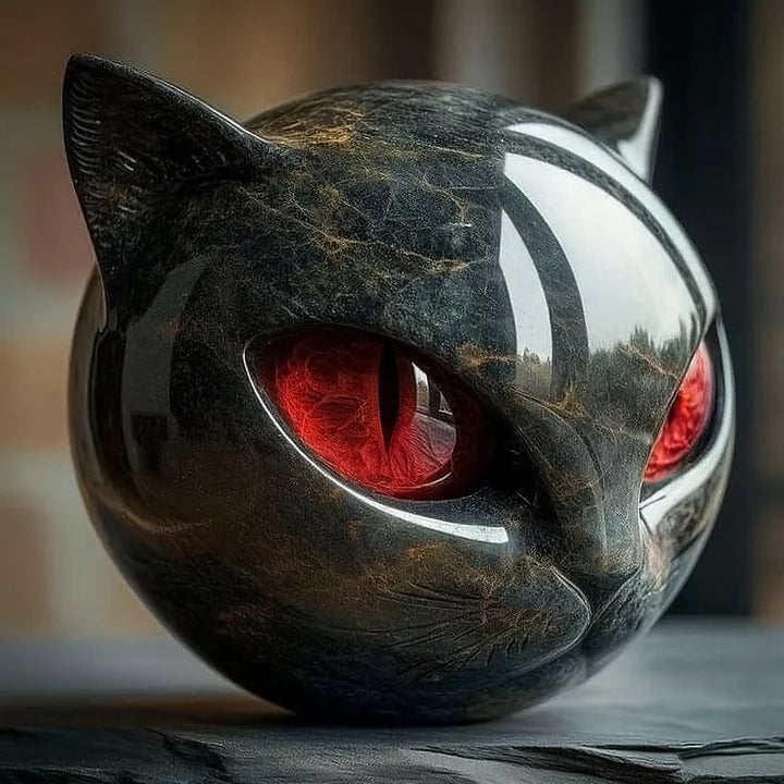 Cat Head Sculpture with Hypnotic Eyes for Home Décor