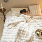 Plush Faux Fur Throw Blanket for Bed and Sofa with Textured Bubble Design and Machine Washable Finish