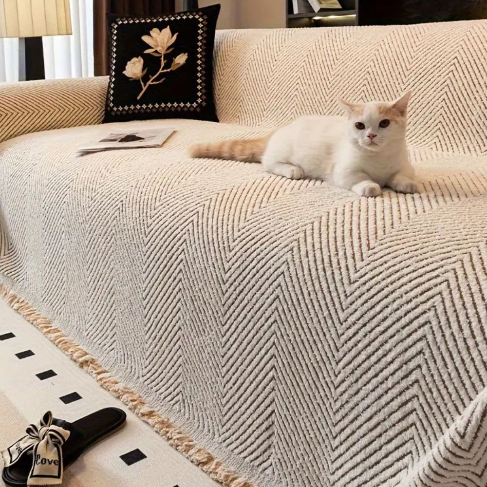 Herringbone Sofa Cover with Anti-Slip Design for Living Room Protection