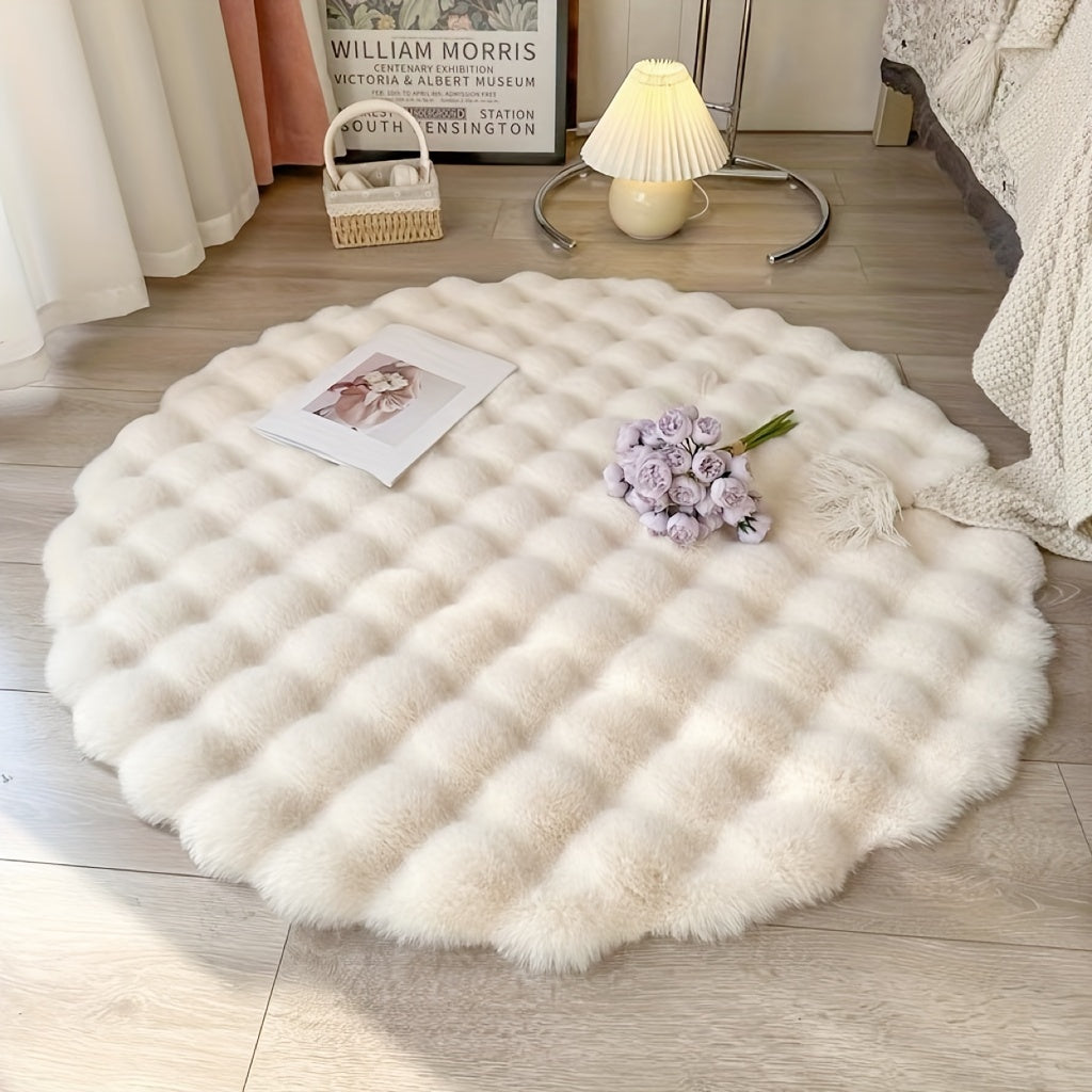 Round Bubble Rug for Living Room and Bedroom - Soft Fluffy Fleece Carpet
