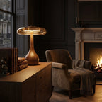 Sculptural Walnut Table Lamp with Tinted Glass for Ambient Lighting