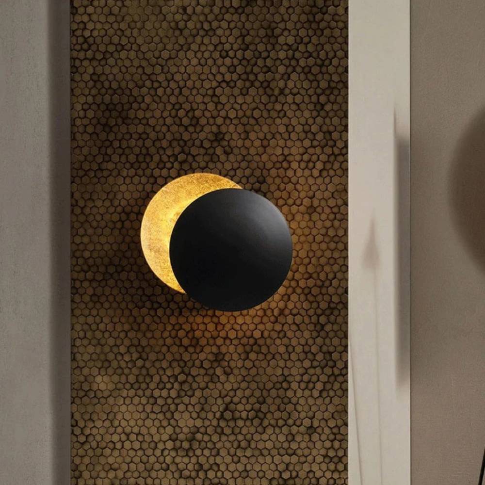 Modern LED Wall Sconce with Moon-Inspired Halo Light for Bedroom, Hallway and Living Room