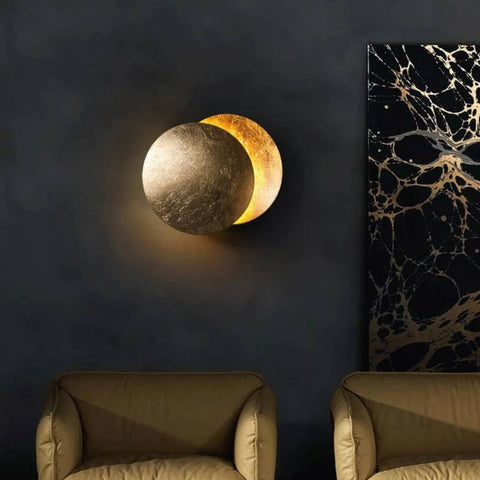 Modern LED Wall Sconce with Moon-Inspired Halo Light for Bedroom, Hallway and Living Room