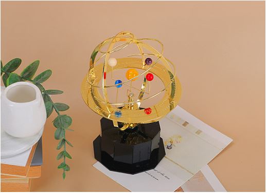 Handcrafted Brass Orrery Model of the Solar System with 5 Planets for Home Decor