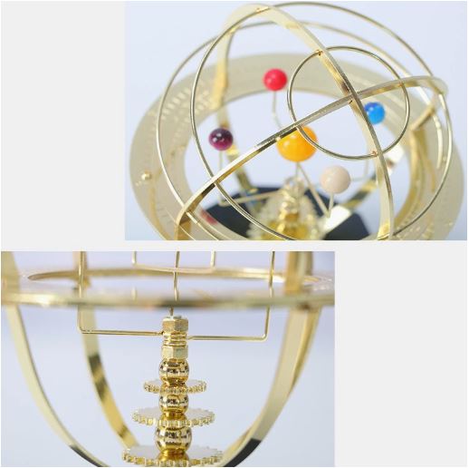 Handcrafted Brass Orrery Model of the Solar System with 5 Planets for Home Decor