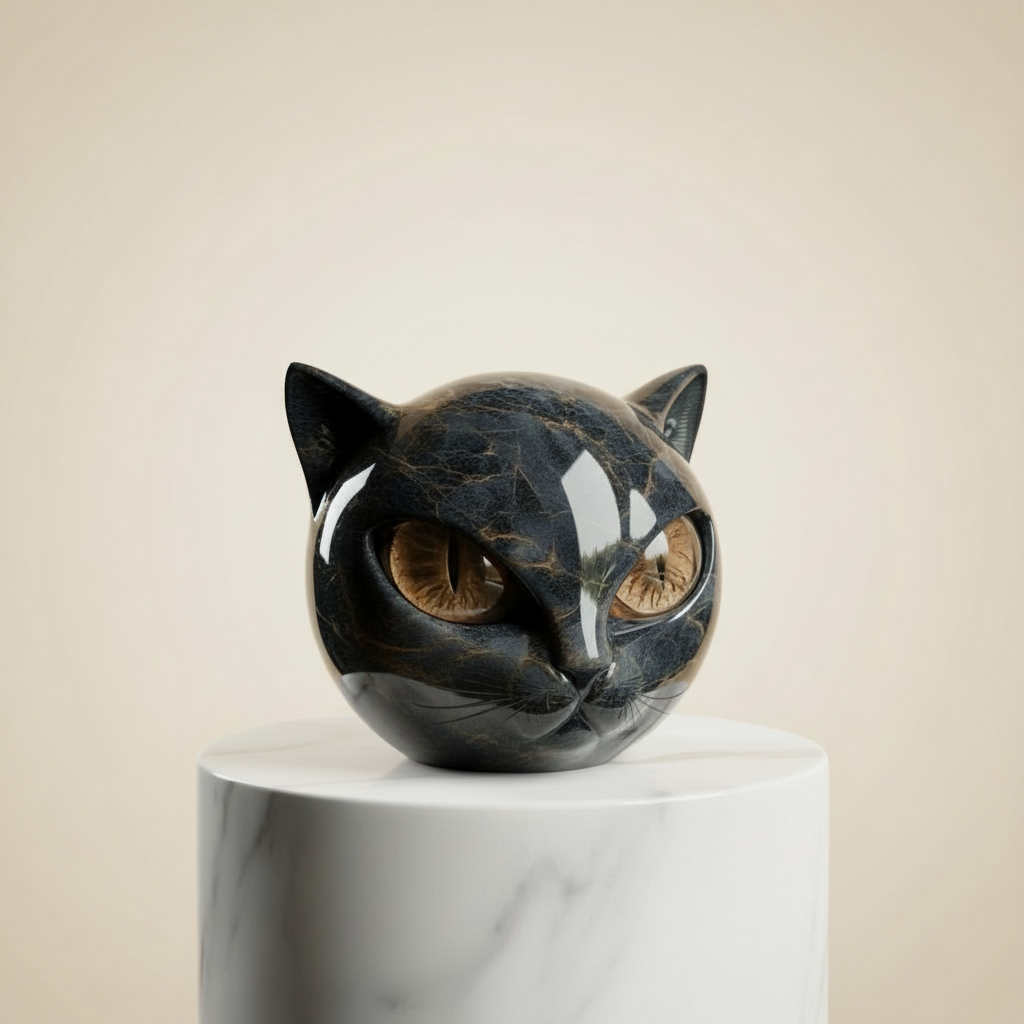 Cat Head Sculpture with Hypnotic Eyes for Home Décor