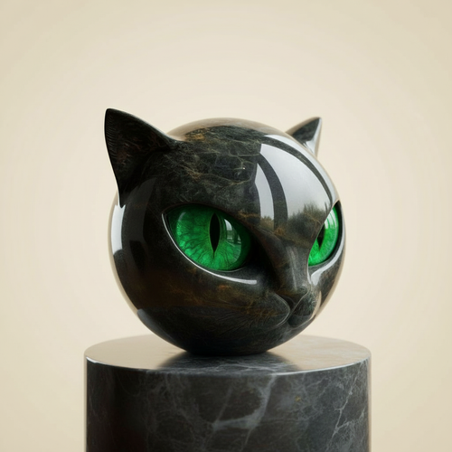 Cat Head Sculpture with Hypnotic Eyes for Home Décor