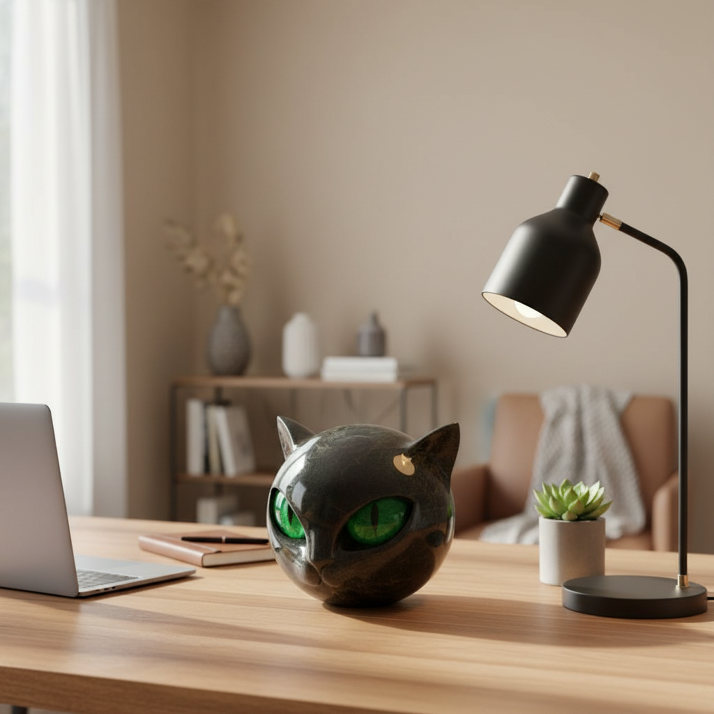 Cat Head Sculpture with Hypnotic Eyes for Home Décor