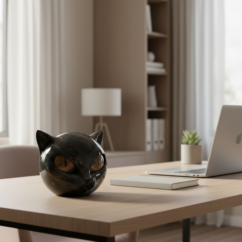 Cat Head Sculpture with Hypnotic Eyes for Home Décor