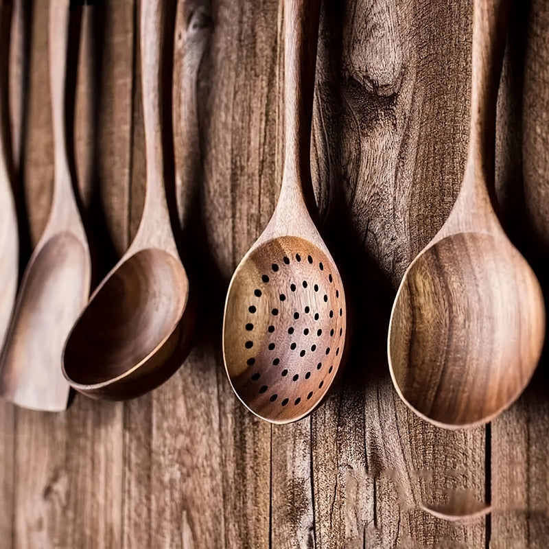 Wooden Kitchen Utensil Set with Ergonomic Design for Cooking and Serving