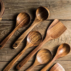 Wooden Kitchen Utensil Set with Ergonomic Design for Cooking and Serving