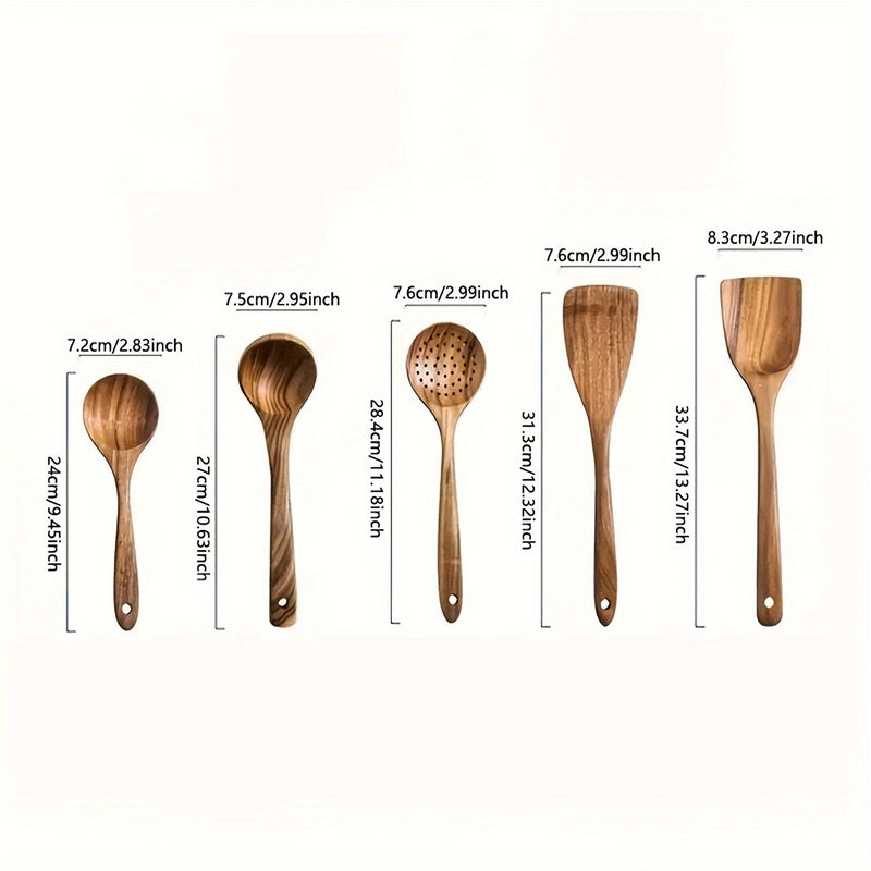 Wooden Kitchen Utensil Set with Ergonomic Design for Cooking and Serving