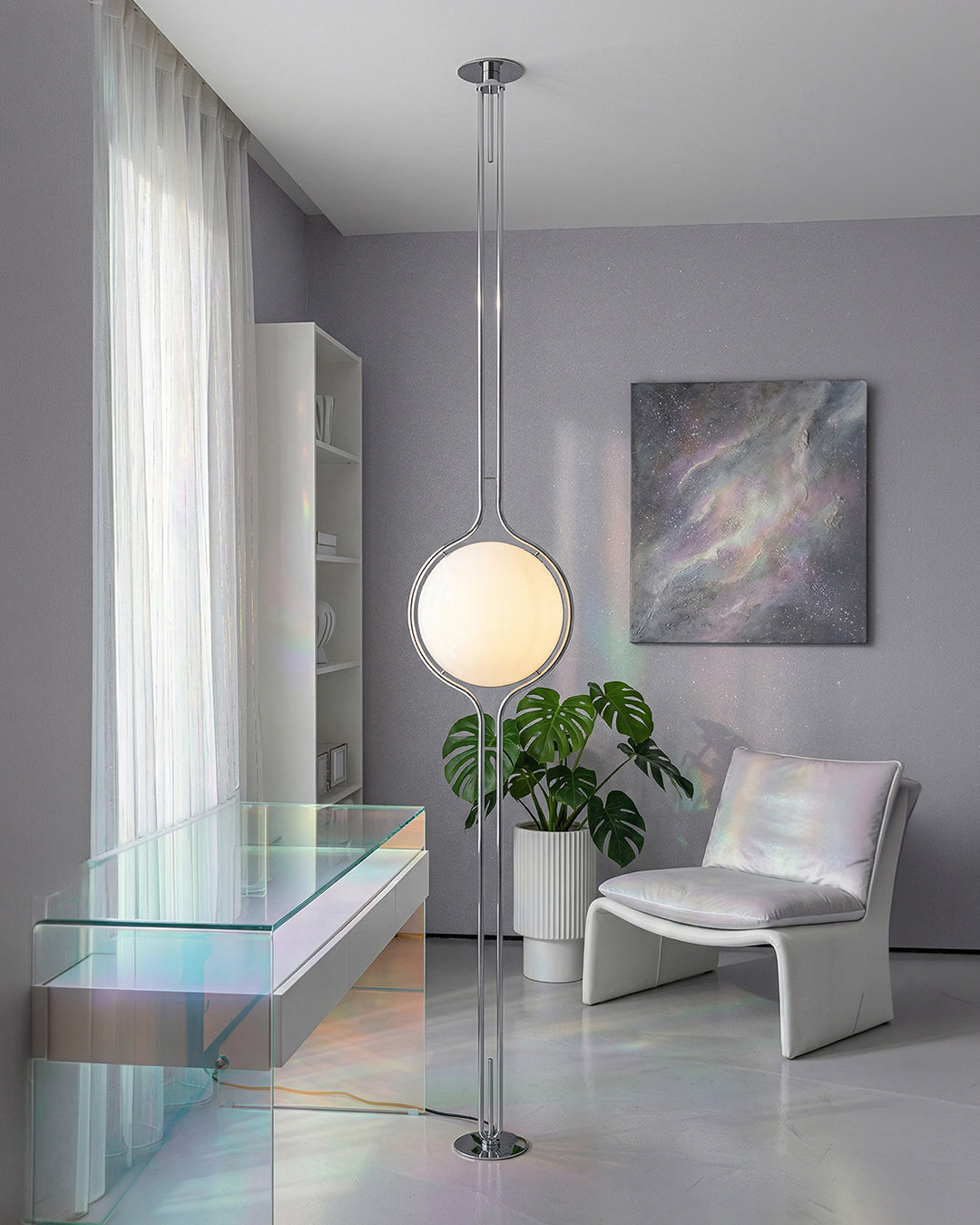 Contemporary Floor Lamp with Chrome and Acrylic Design for Living Room and Bedroom