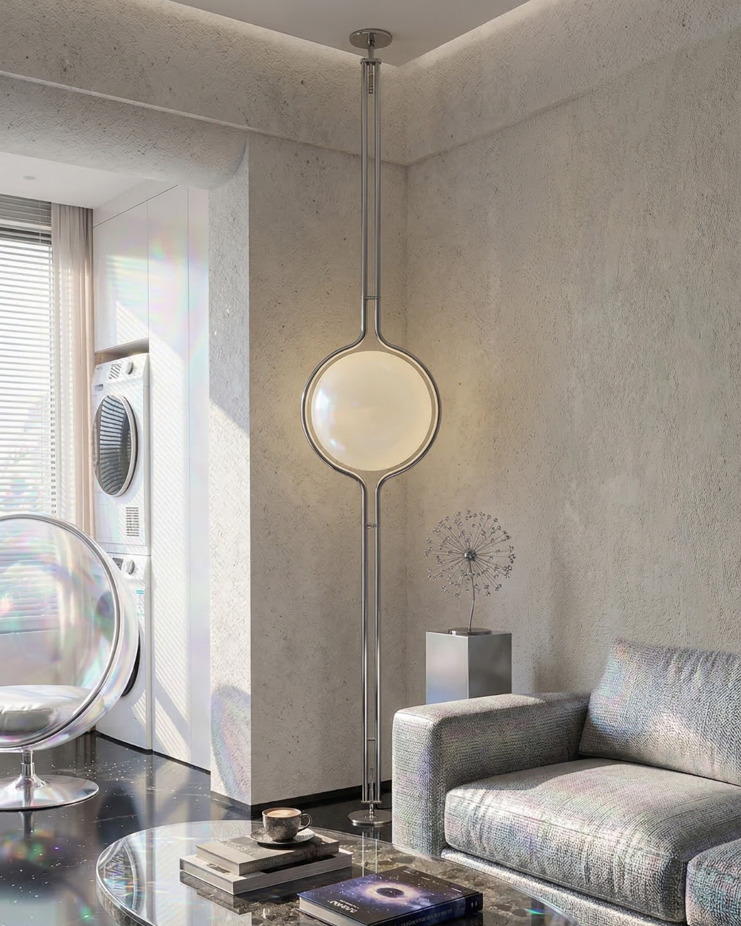 Contemporary Floor Lamp with Chrome and Acrylic Design for Living Room and Bedroom