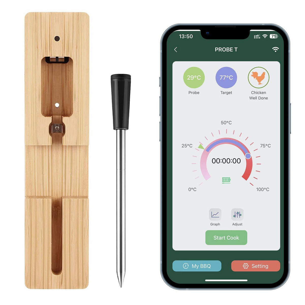 Wireless Meat Thermometer with Bluetooth Connectivity and Accurate Temperature Monitoring