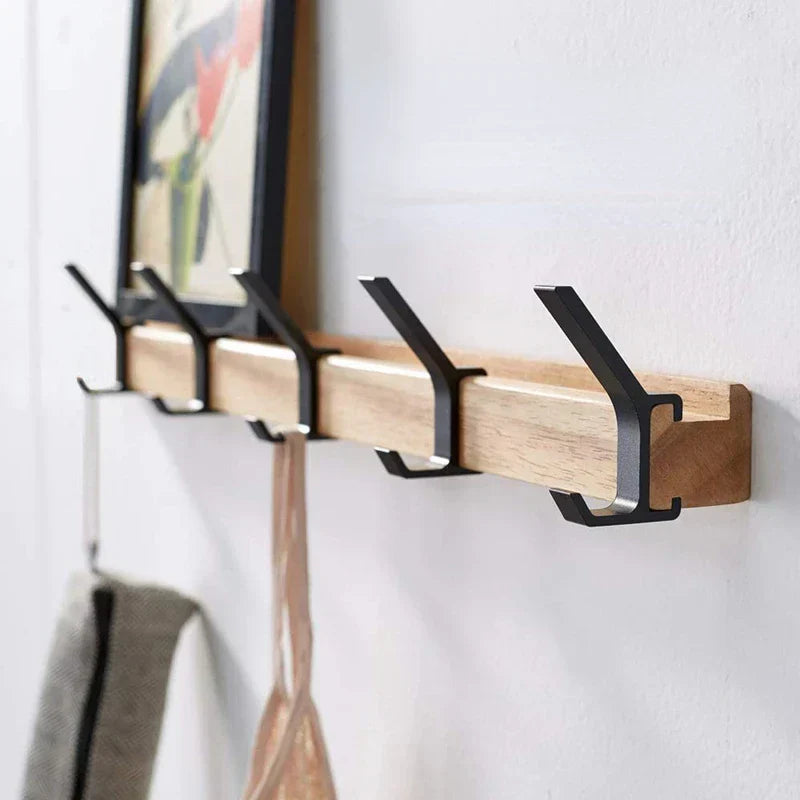 Wall-Mounted Coat Rack with Adjustable Double Hooks for Hallway and Entryway