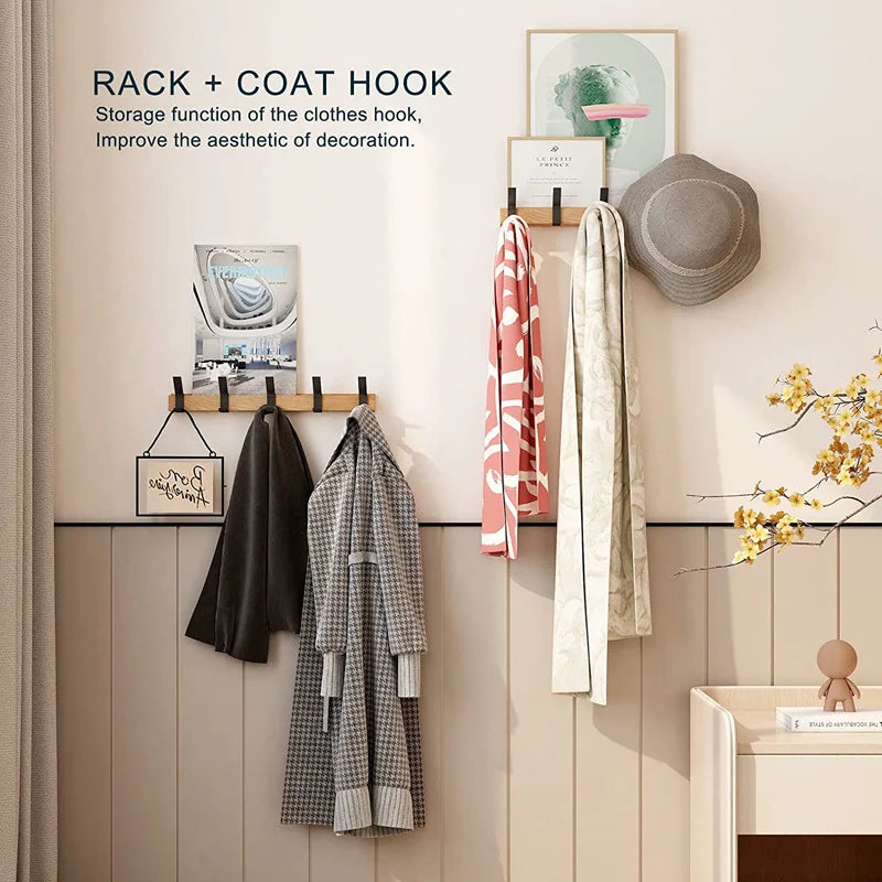 Wall-Mounted Coat Rack with Adjustable Double Hooks for Hallway and Entryway