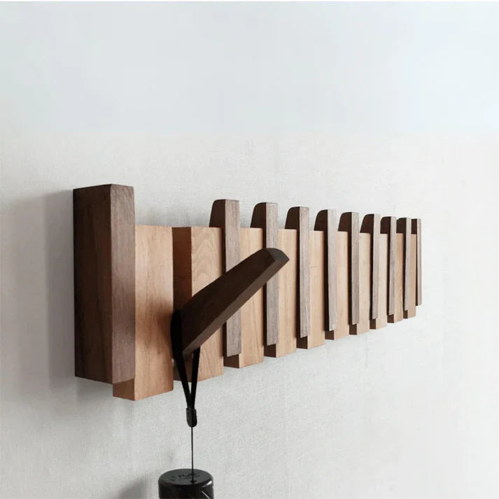 Wooden Coat Rack with Piano Key Design for Entryway and Hallway Storage