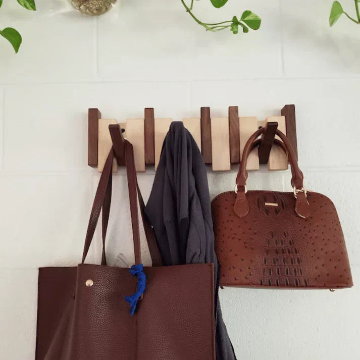 Wooden Coat Rack with Piano Key Design for Entryway and Hallway Storage