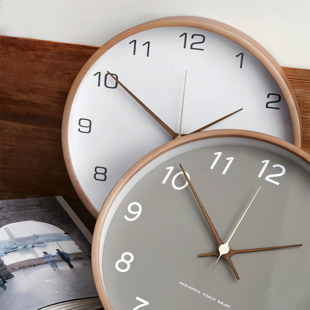 Nordic Wooden Wall Clock with Quartz Movement for Living Room and Bedroom