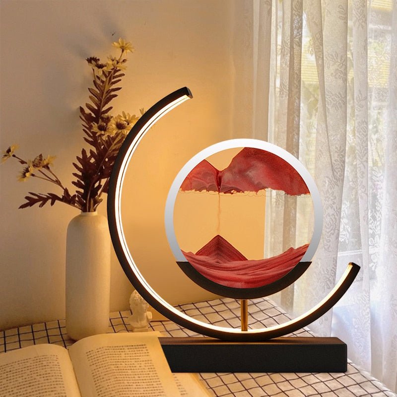 LED Table Lamp with 360° Rotating Sand Art for Bedroom and Living Room