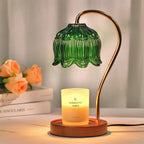 Candle Warmer Lamp with Retro Glass Shade and Solid Wood Base for Cozy Home Ambience
