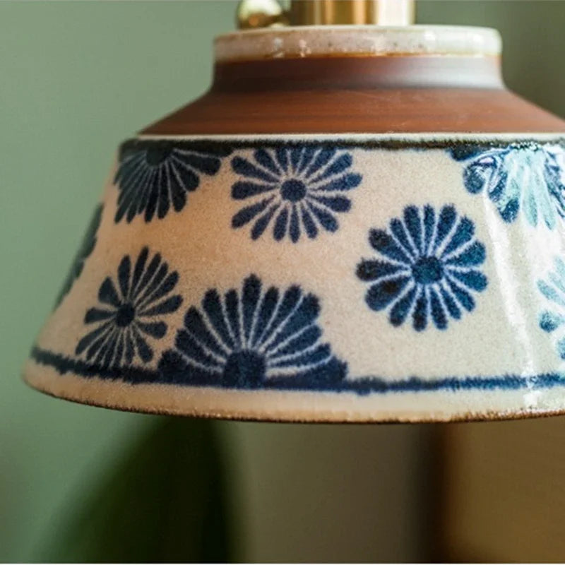 Hand-Painted Ceramic Pendant Light with Unique Floral Design for Dining Room and Kitchen