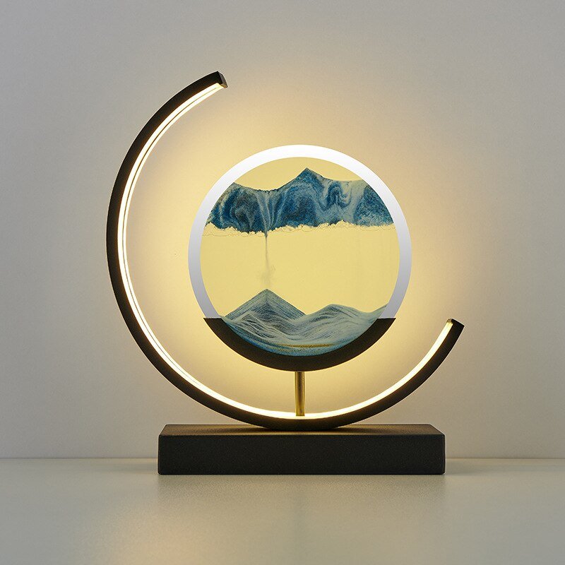 LED Table Lamp with 360° Rotating Sand Art for Bedroom and Living Room