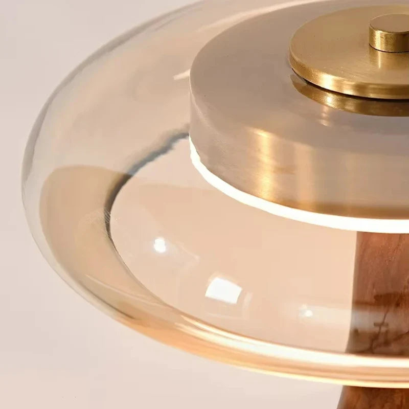 Sculptural Walnut Table Lamp with Tinted Glass for Ambient Lighting