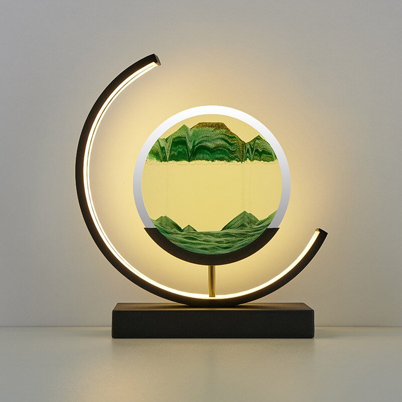 LED Table Lamp with 360° Rotating Sand Art for Bedroom and Living Room