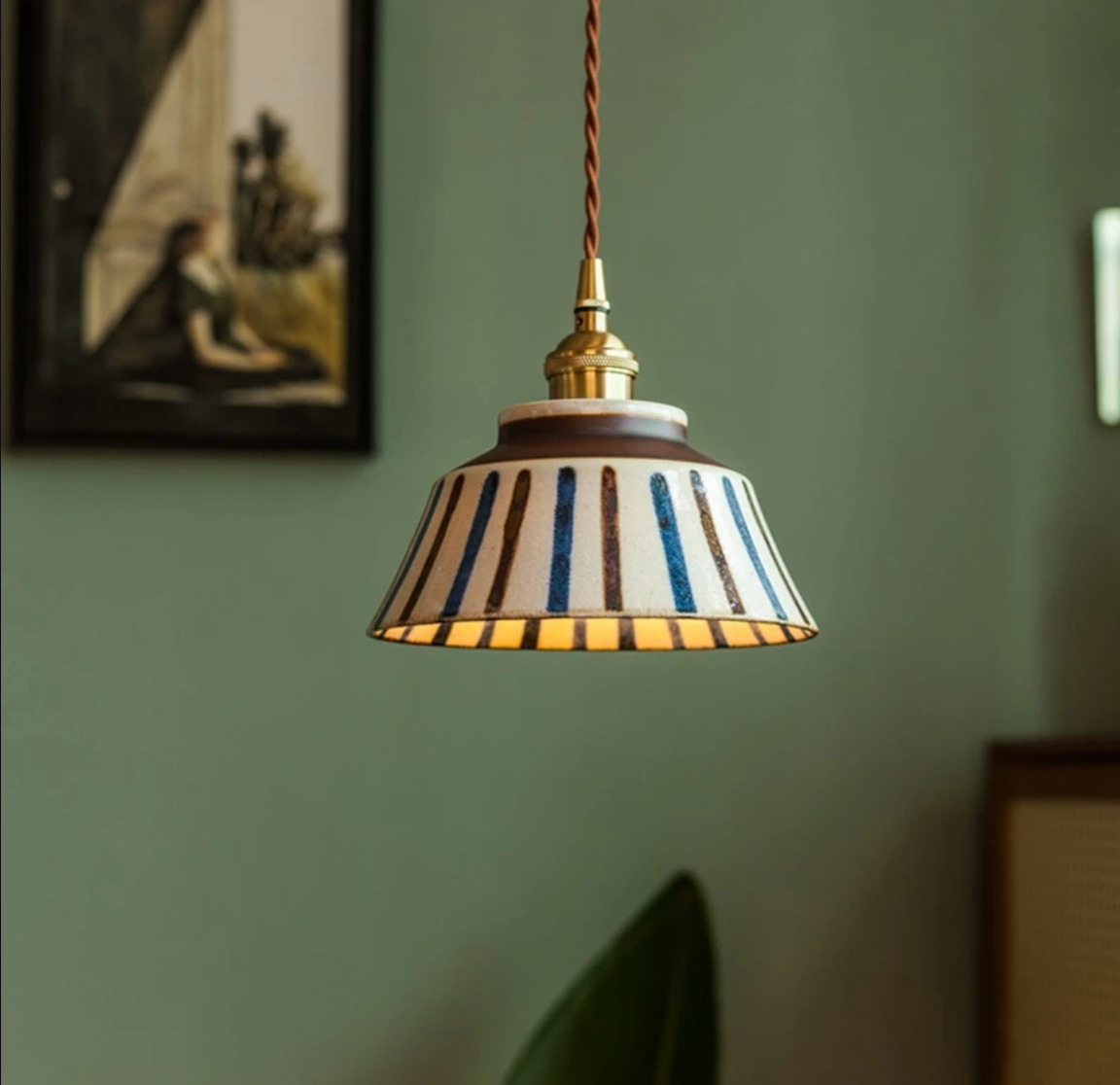 Hand-Painted Ceramic Pendant Light with Unique Floral Design for Dining Room and Kitchen
