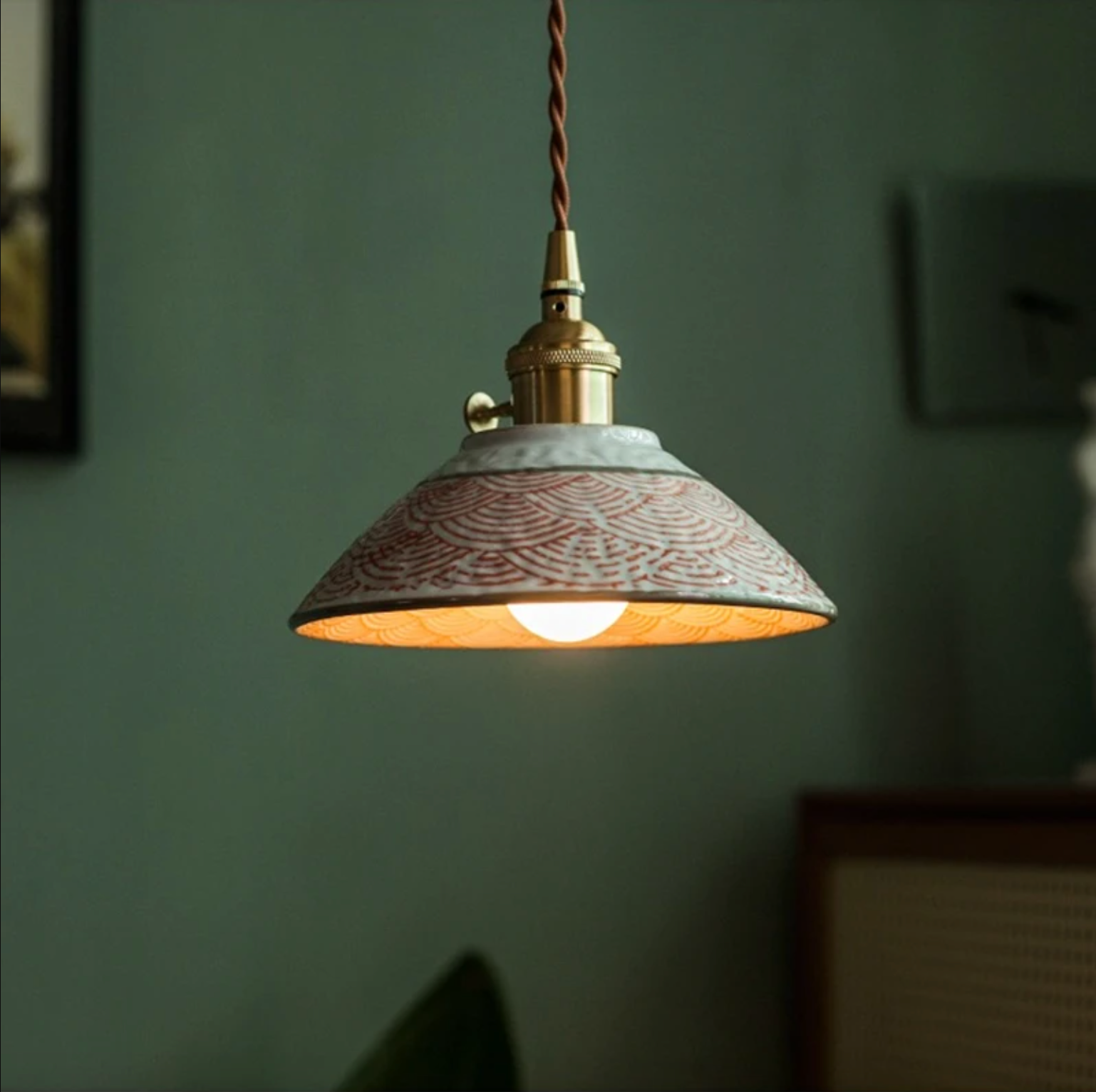 Hand-Painted Ceramic Pendant Light with Unique Floral Design for Dining Room and Kitchen