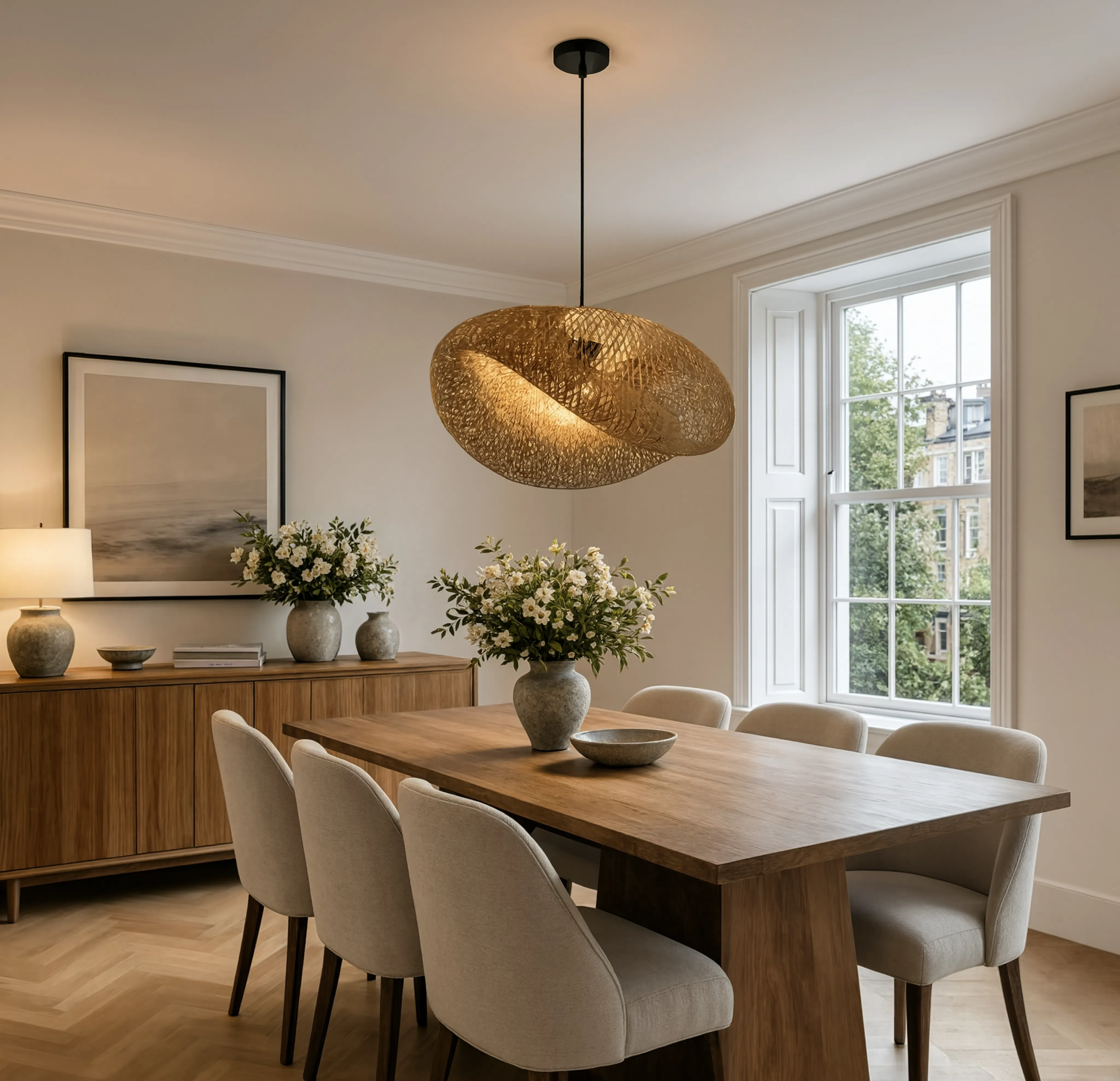 Braided Bamboo Pendant Light for Dining Room and Bedroom