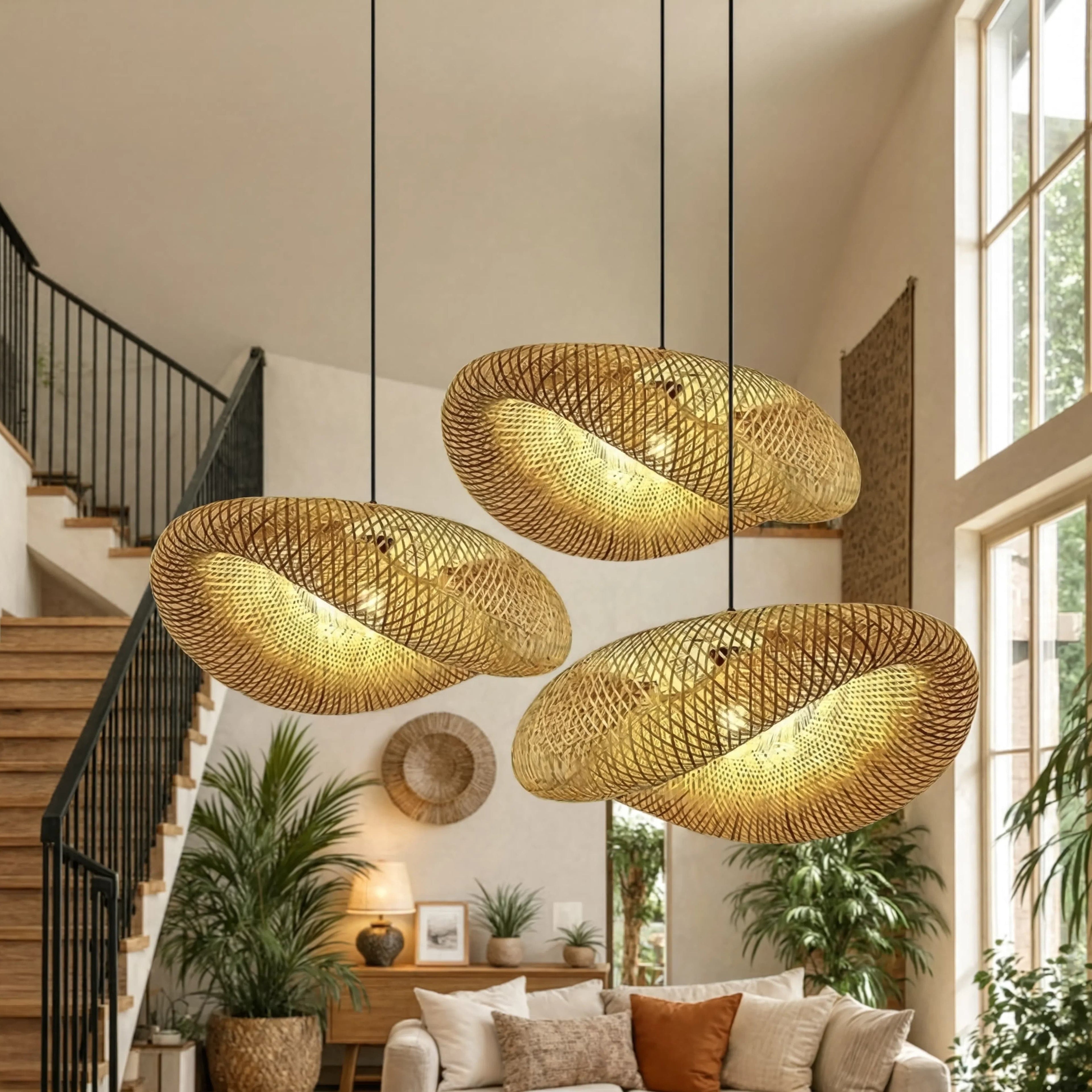 Braided Bamboo Pendant Light for Dining Room and Bedroom