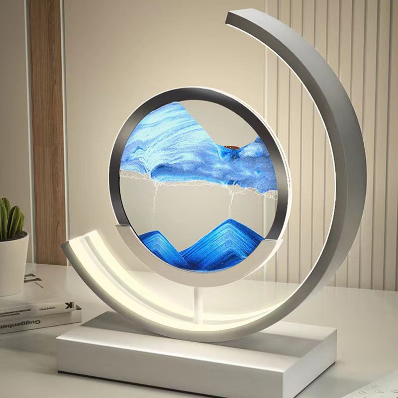 LED Table Lamp with 360° Rotating Sand Art for Bedroom and Living Room