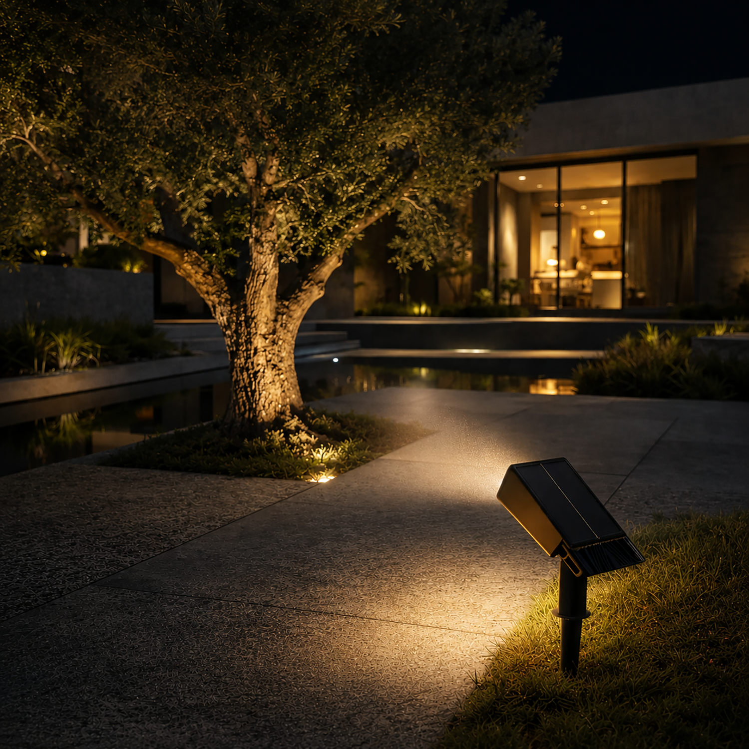 Solar-Powered Outdoor Spotlight with Adjustable Head for Garden and Pathway Lighting