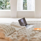 Plush Faux Fur Throw Blanket for Bed and Sofa with Textured Bubble Design and Machine Washable Finish