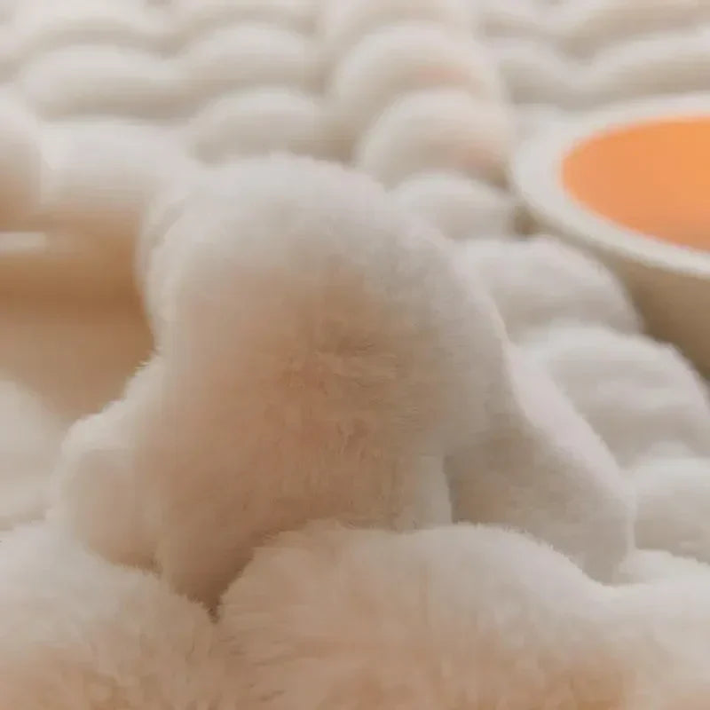 Plush Faux Fur Throw Blanket for Bed and Sofa with Textured Bubble Design and Machine Washable Finish