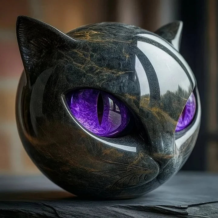 Cat Head Sculpture with Hypnotic Eyes for Home Décor