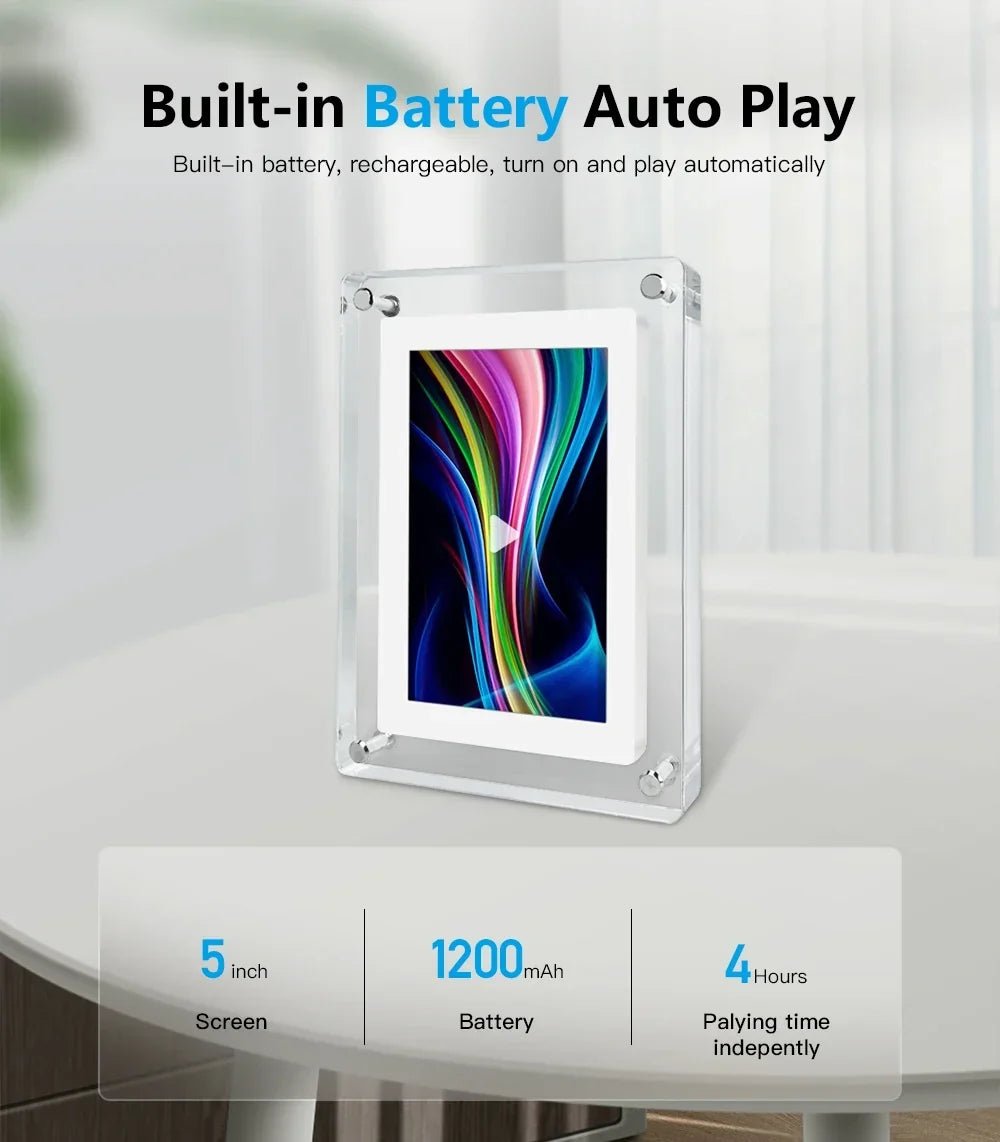Acrylic Digital Photo Frame with IPS Display and Built-in Battery for Photos and Videos - Sofitte
